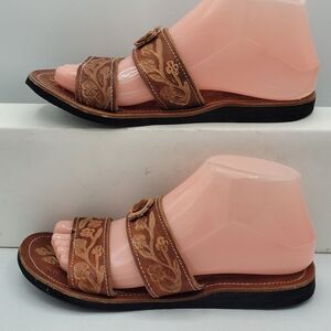 Tooled Leather 2 Strap Sandals Size 5